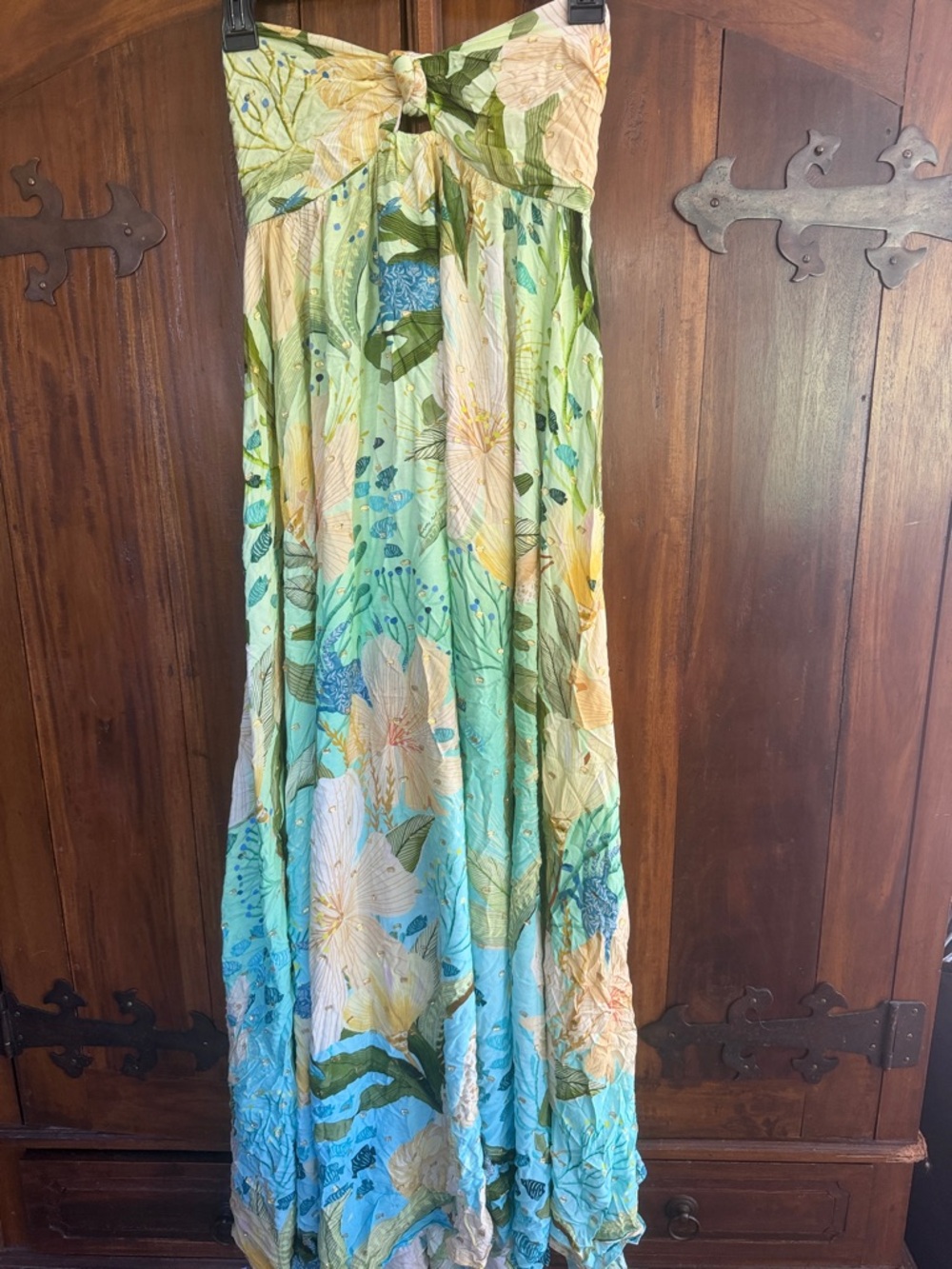 Farm Rio Strapless Knot-Front Tropical Floral Maxi Dress  (Medium)